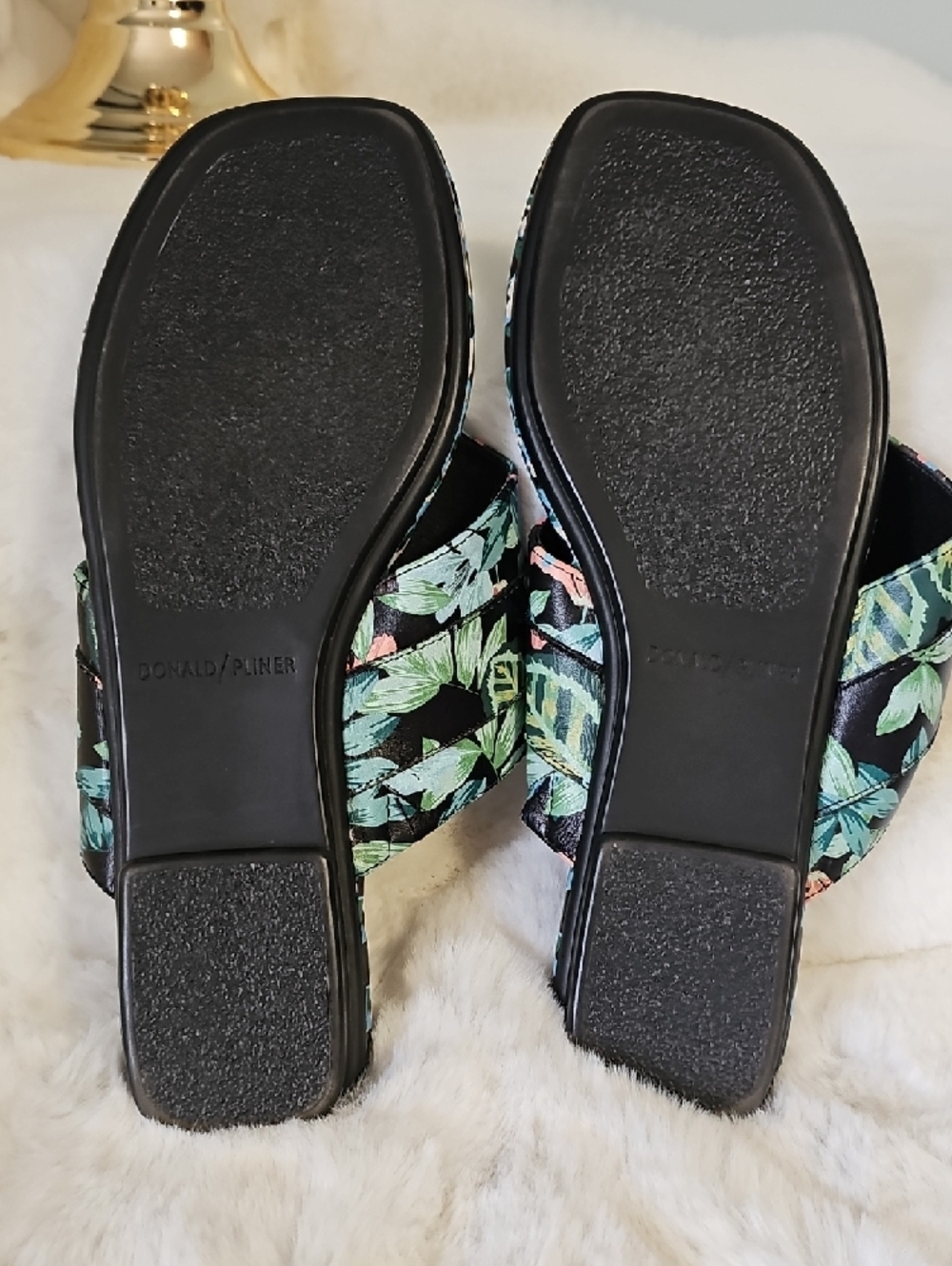 Donald J. Pliner Floral Print Slide Sandals in Black, Green and Pink - Picture 5 of 7